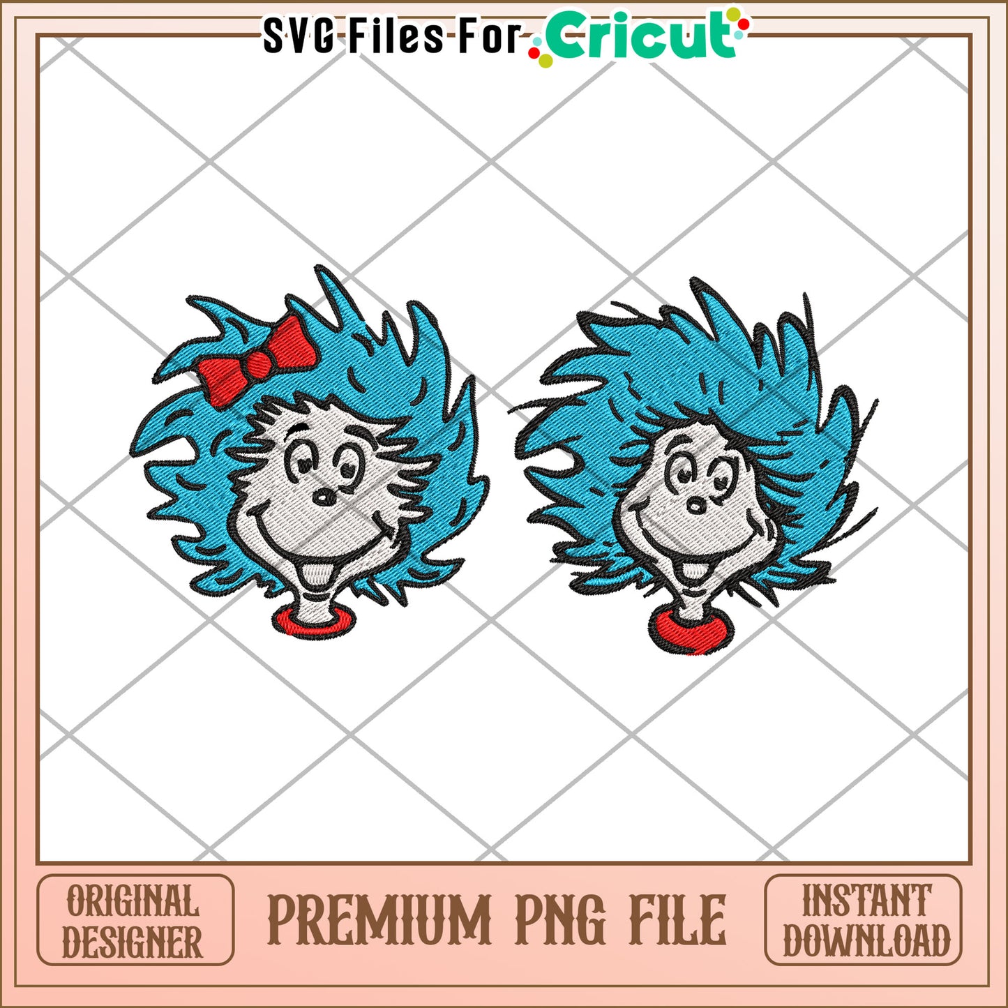 Option 1 (62 characters)  Premium PNG Cat in the Hat Twins Embroidery Design