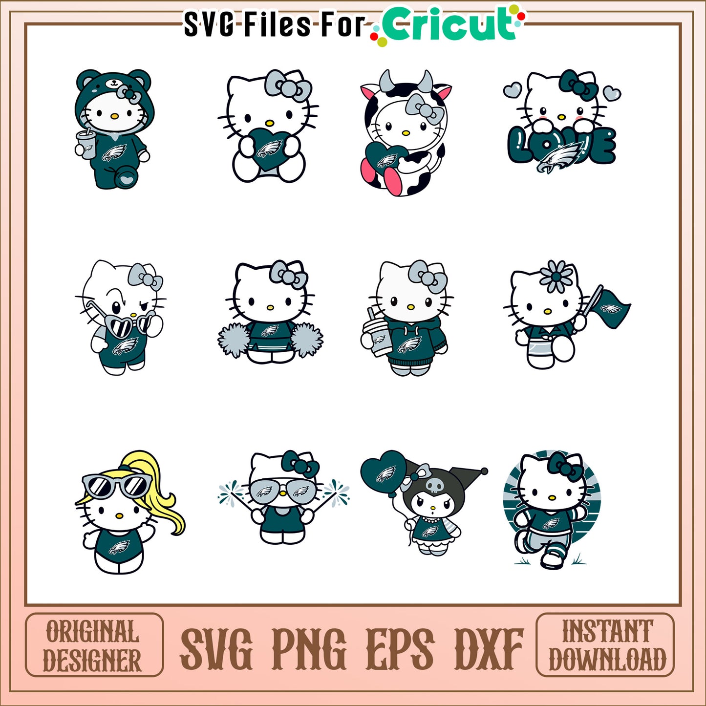 Option 1 (Focus on Bundle) Hello Kitty Eagles SVG Bundle Instant Download