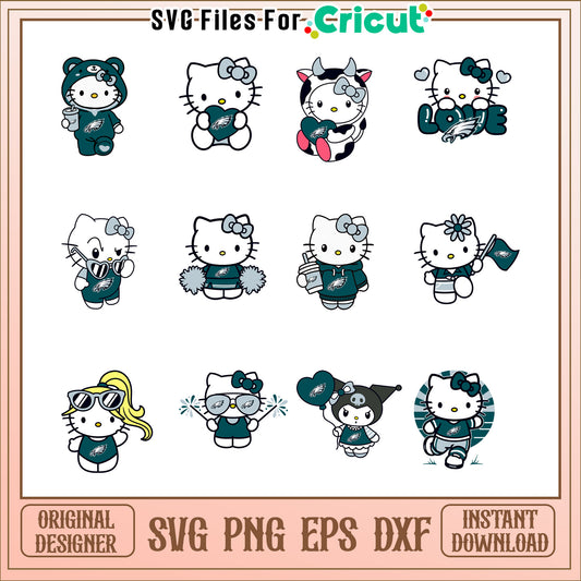 Option 1 (Focus on Bundle) Hello Kitty Eagles SVG Bundle Instant Download