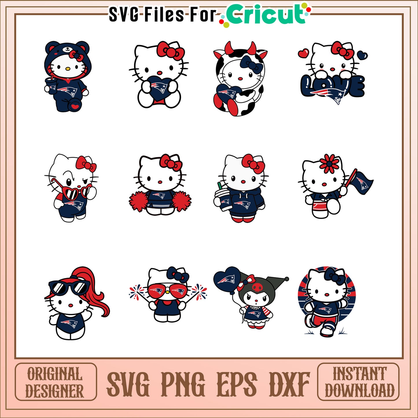 Option 1 (Focus on Bundle)  Hello Kitty Patriots SVG Bundle Instant Download