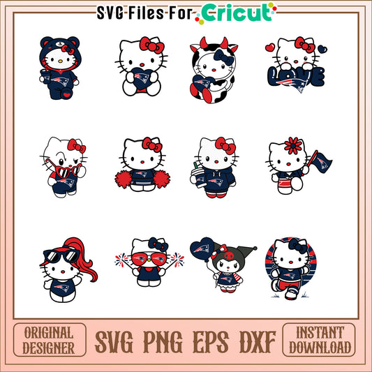 Option 1 (Focus on Bundle)  Hello Kitty Patriots SVG Bundle Instant Download