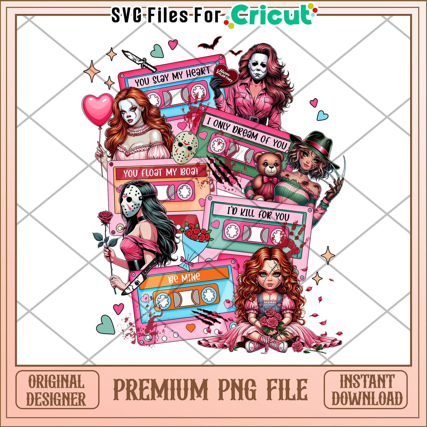 Option 1 (Focus on Valentine's)  Pink Horror Valentines Day PNG