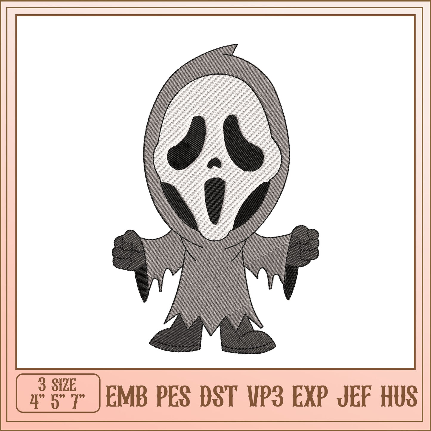 Option 1 (Focus on character) Cute Ghost Face Embroidery Design