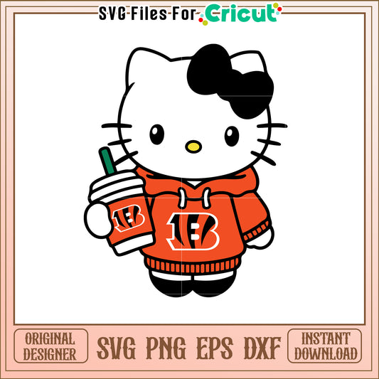 Option 1 (Focus on character) Hello Kitty Bengals SVG Design