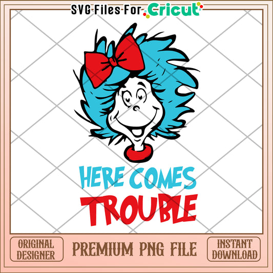 Option 1 (Focus on character)  Here Comes Trouble PNG Sweet Girl Design