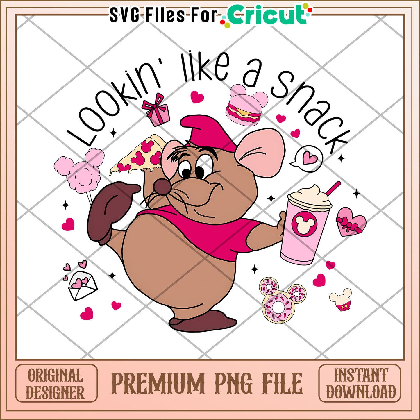 Option 1 (Focus on character)  Jaq Mouse Snack PNG Design Cricut