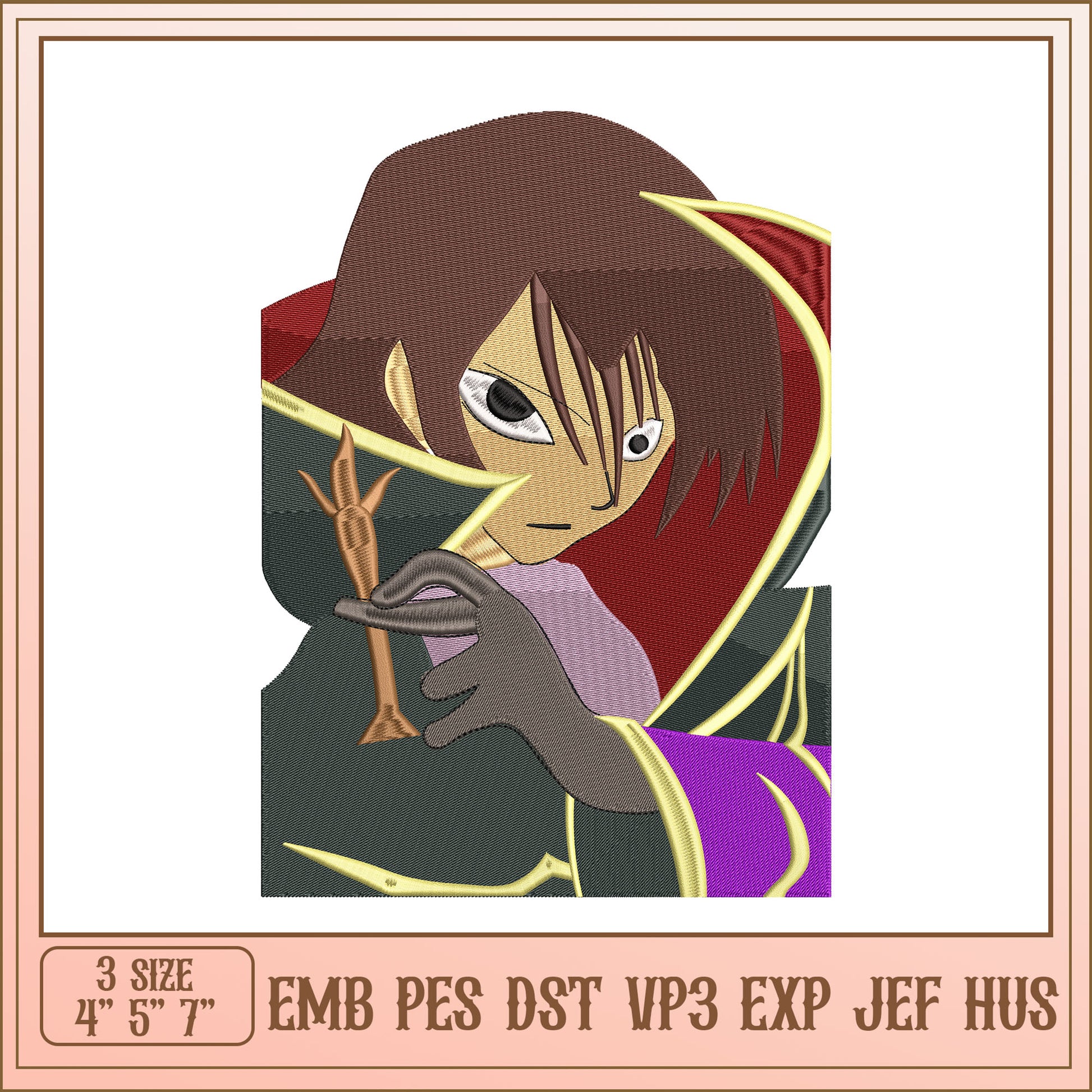 Option 1 (Focus on character) Lelouch Embroidery Design - 3 Sizes
