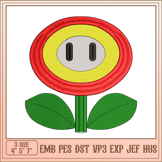 Option 1 (Focus on character)  Super Mario Flower Embroidery Design