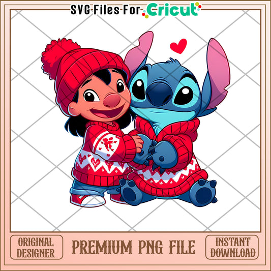 Option 1 (Focus on characters) Lilo Stitch Christmas PNG Download