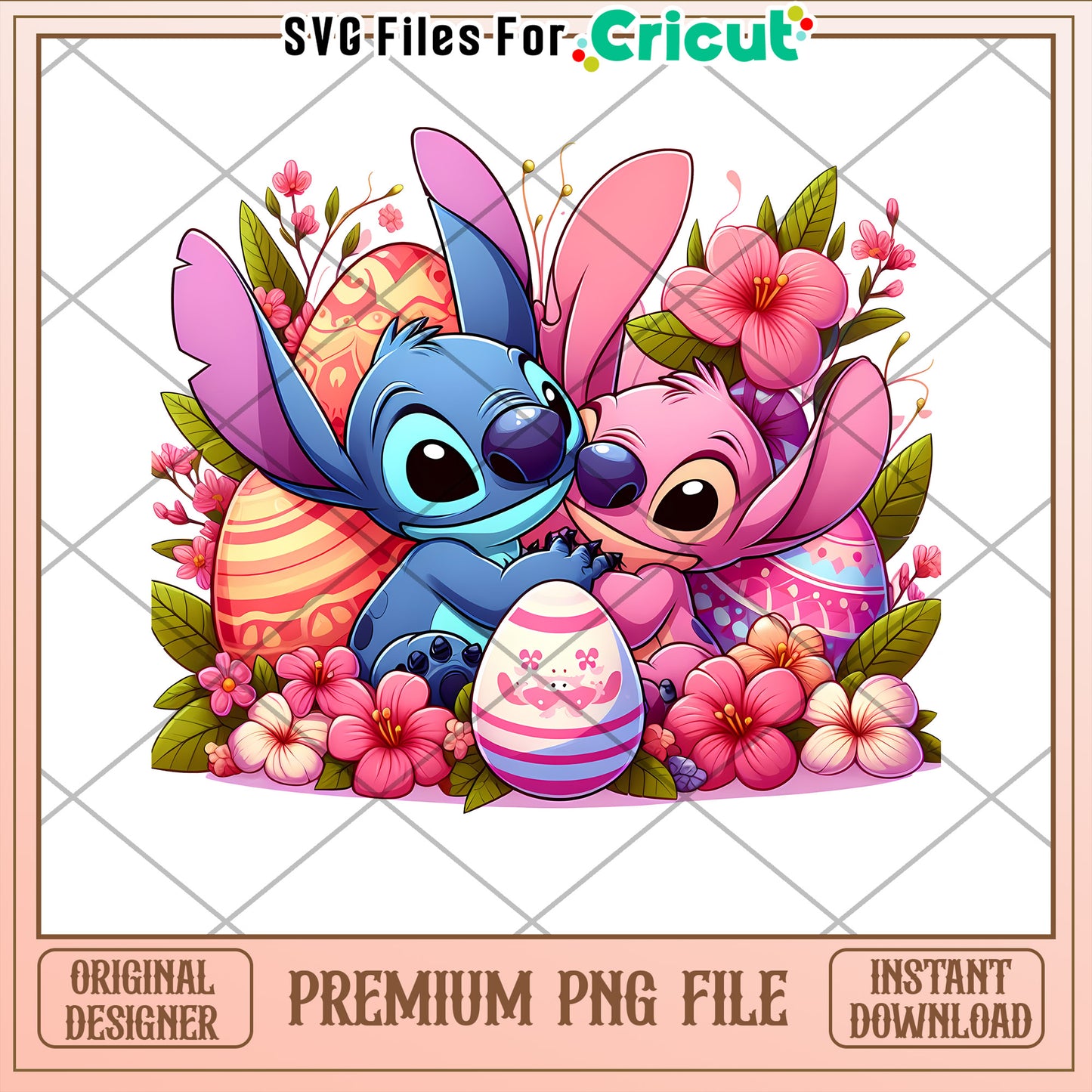 Option 1 (Focus on characters) Stitch Easter PNG Cute Couple Design