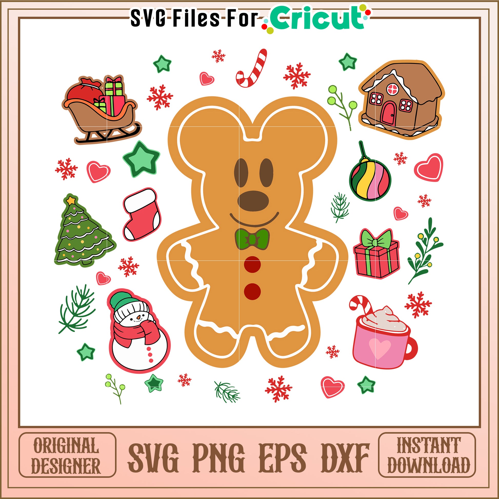 Option 1 (Focus on design)  Christmas Gingerbread Mouse SVG PNG EPS DXF