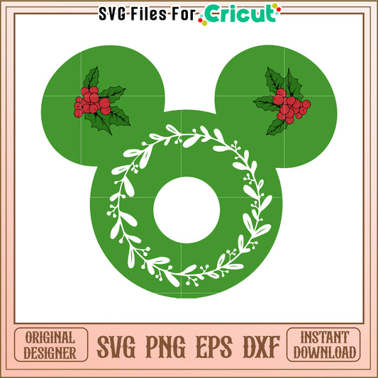 Option 1 (Focus on design)  Christmas Mickey Wreath SVG PNG EPS DXF