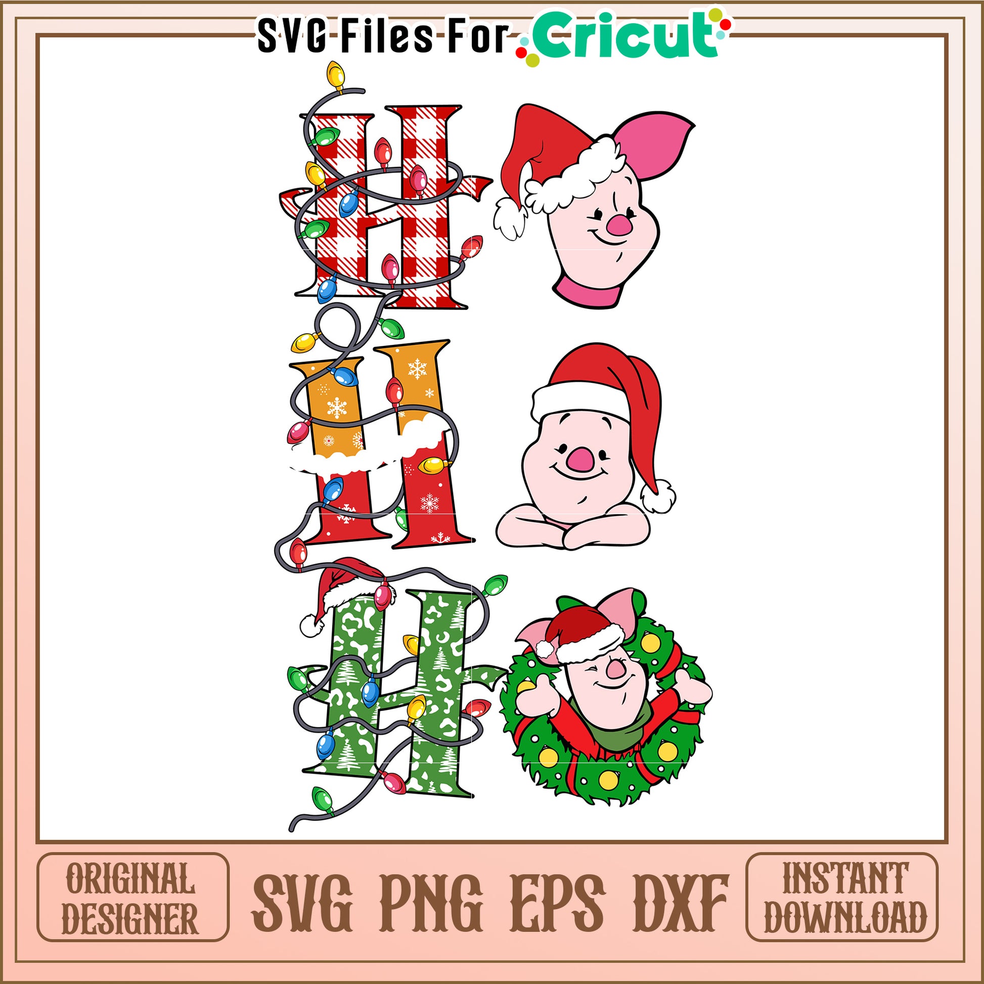 Option 1 (Focus on design)  Christmas Piglet SVG Design Instant Download