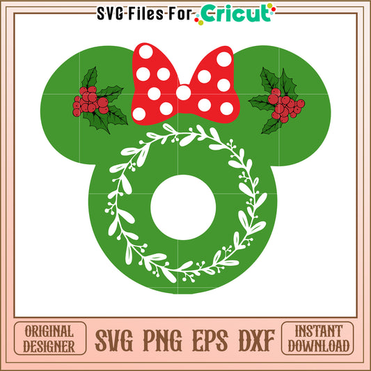 Option 1 (Focus on design) Christmas Wreath SVG Design Minnie Mouse Ears