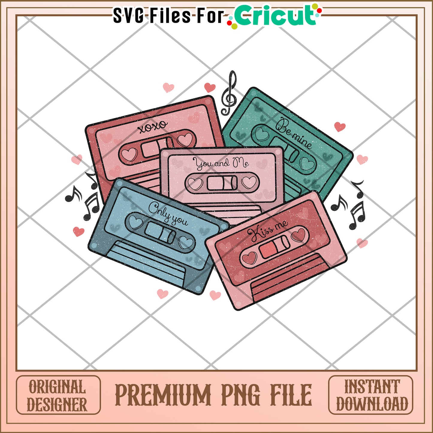 Option 1 (Focus on design)  Cute Cassette Tapes PNG Design