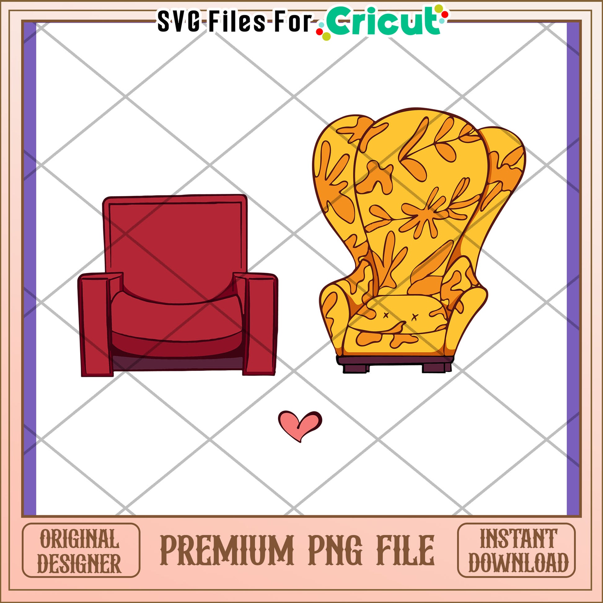 Option 1 (Focus on design)  Cute Couple Chairs PNG Design, Instant Download