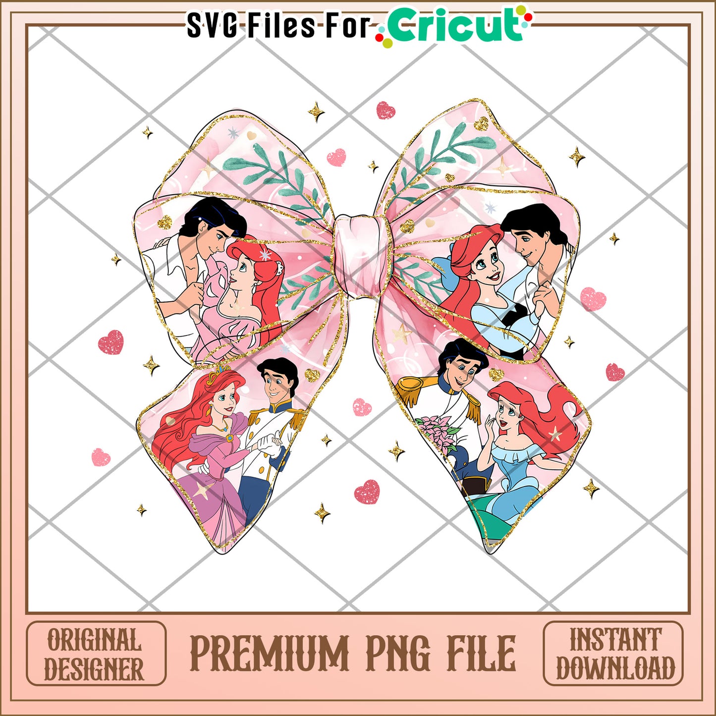 Option 1 (Focus on design)  Princess Ariel Bow PNG Sublimation