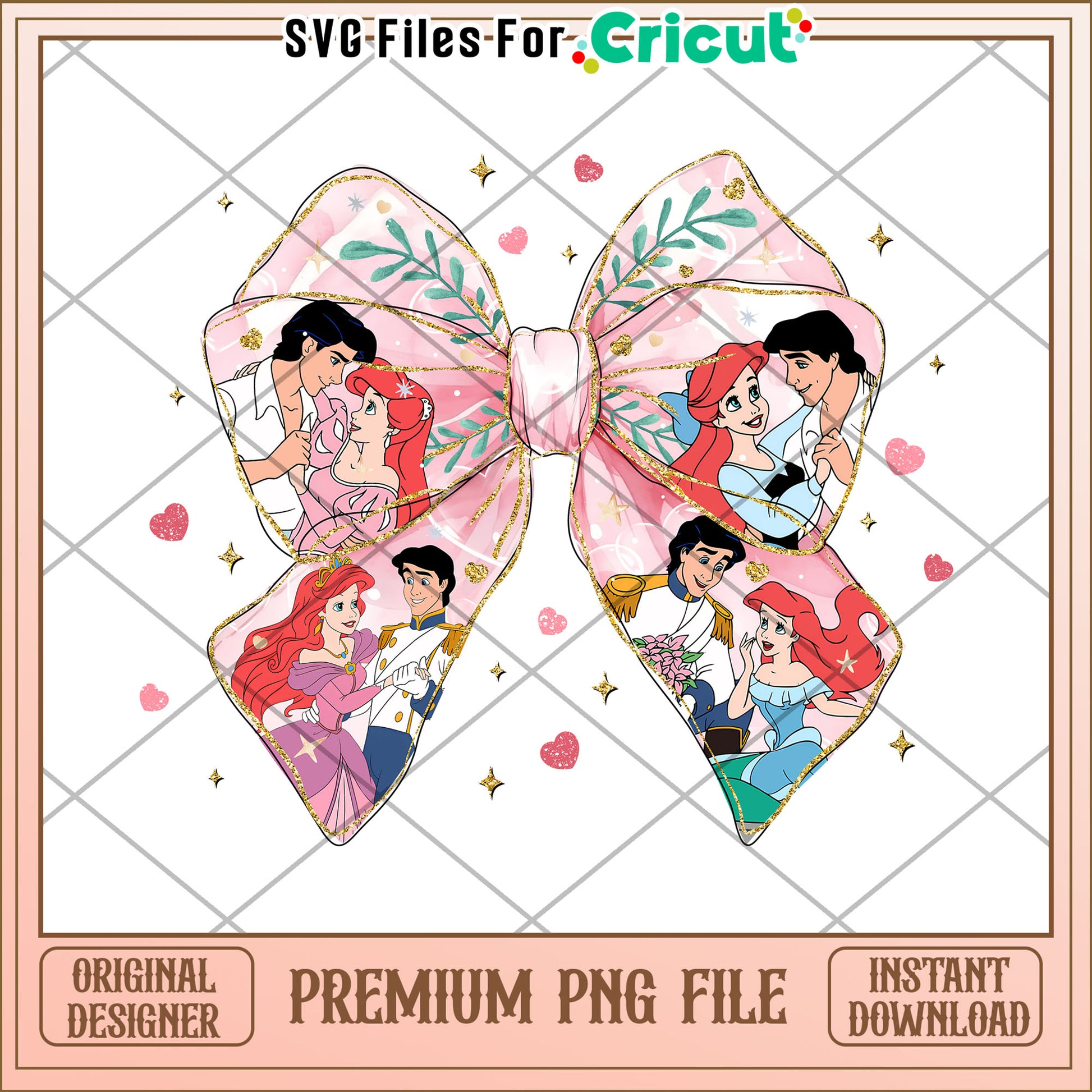 Option 1 (Focus on design)  Princess Ariel Bow PNG Sublimation