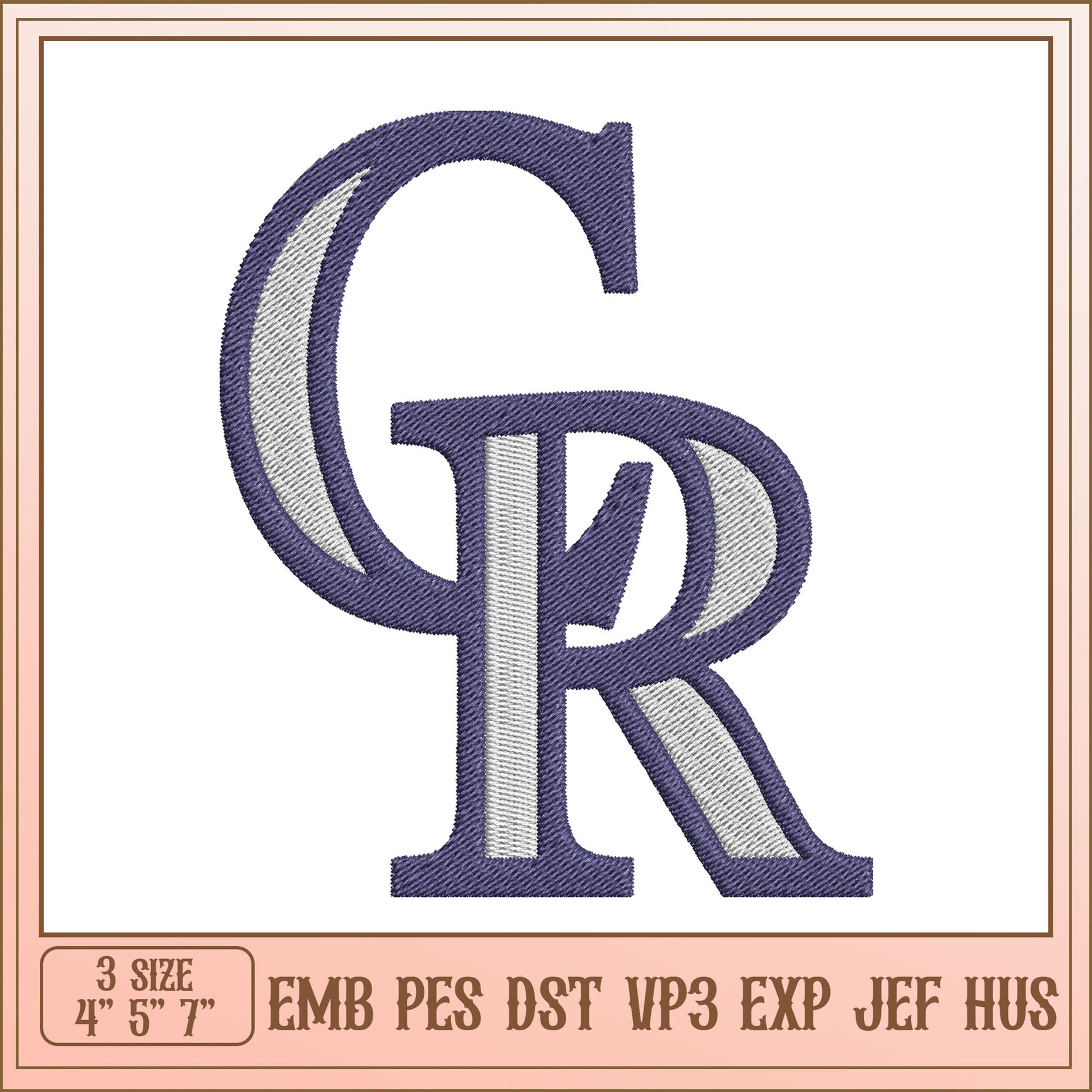Option 1 (Focus on letters) GR Monogram Embroidery Design 3 Sizes