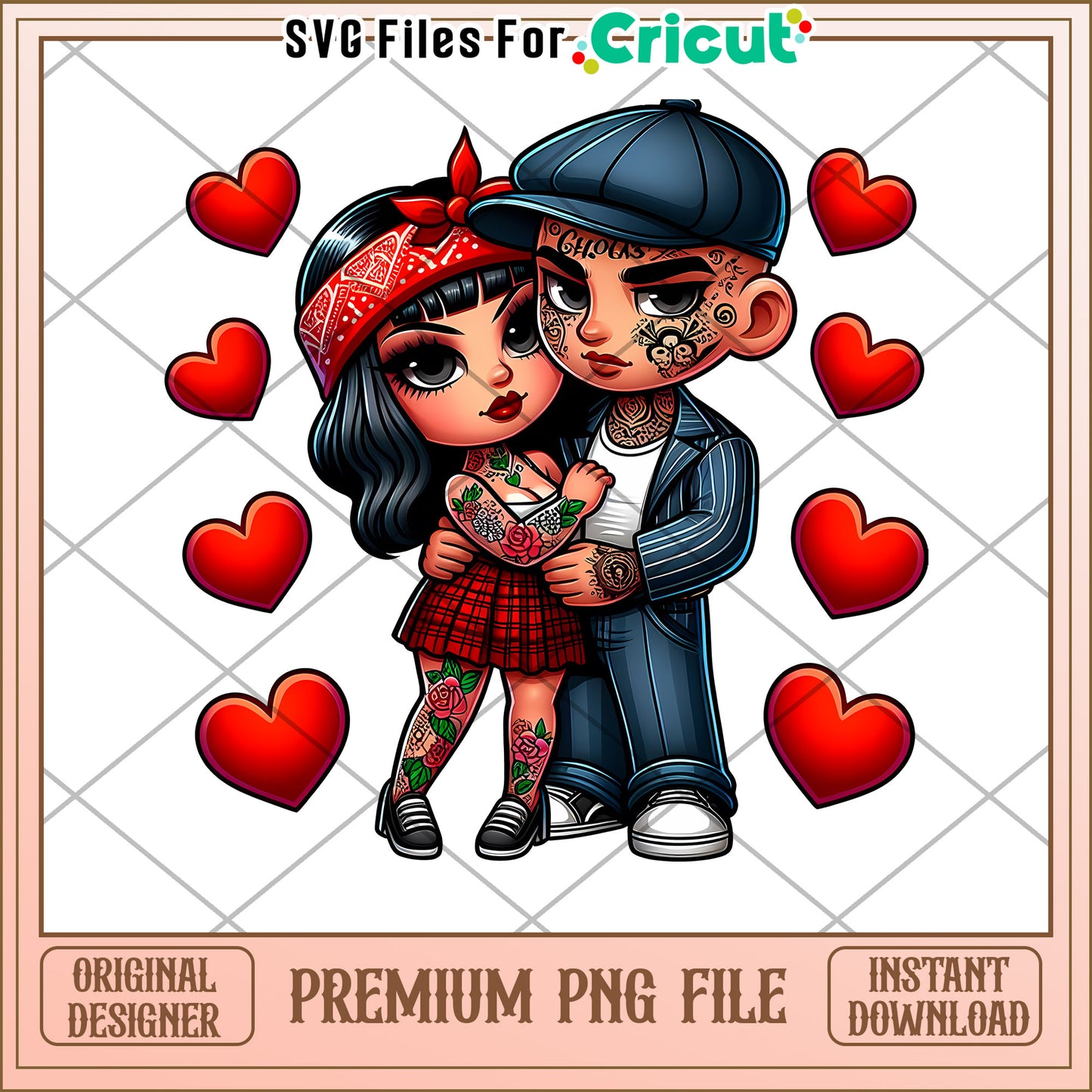 Option 1 (Focus on style)  Tattoo Couple PNG Cricut Design