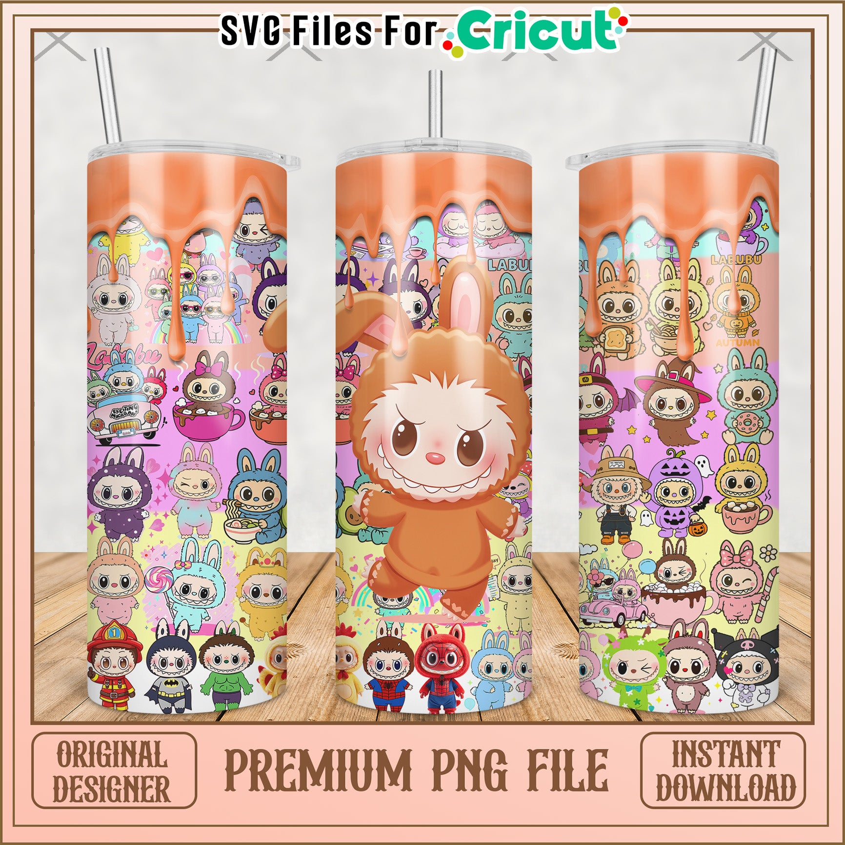 Orange labubu tumbler png, cute labubu png, labubu popmart png