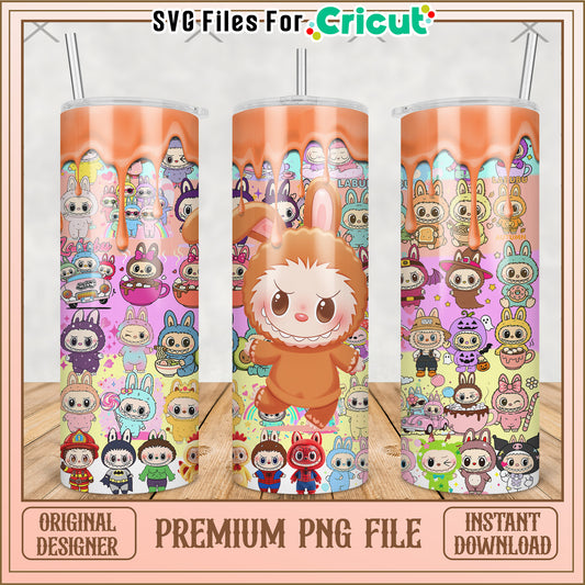 Orange labubu tumbler png, cute labubu png, labubu popmart png