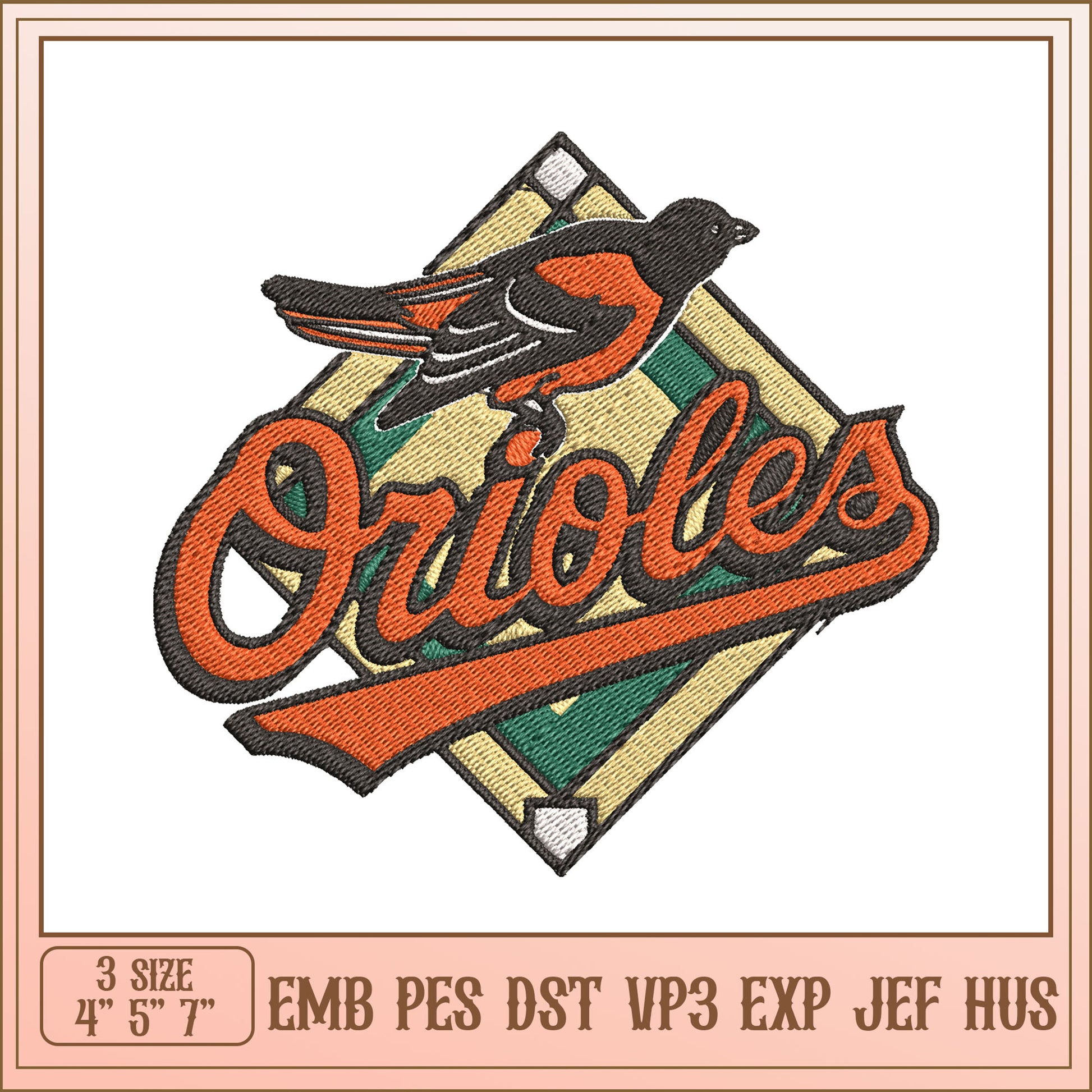 Orioles Embroidery Design - 3 Sizes