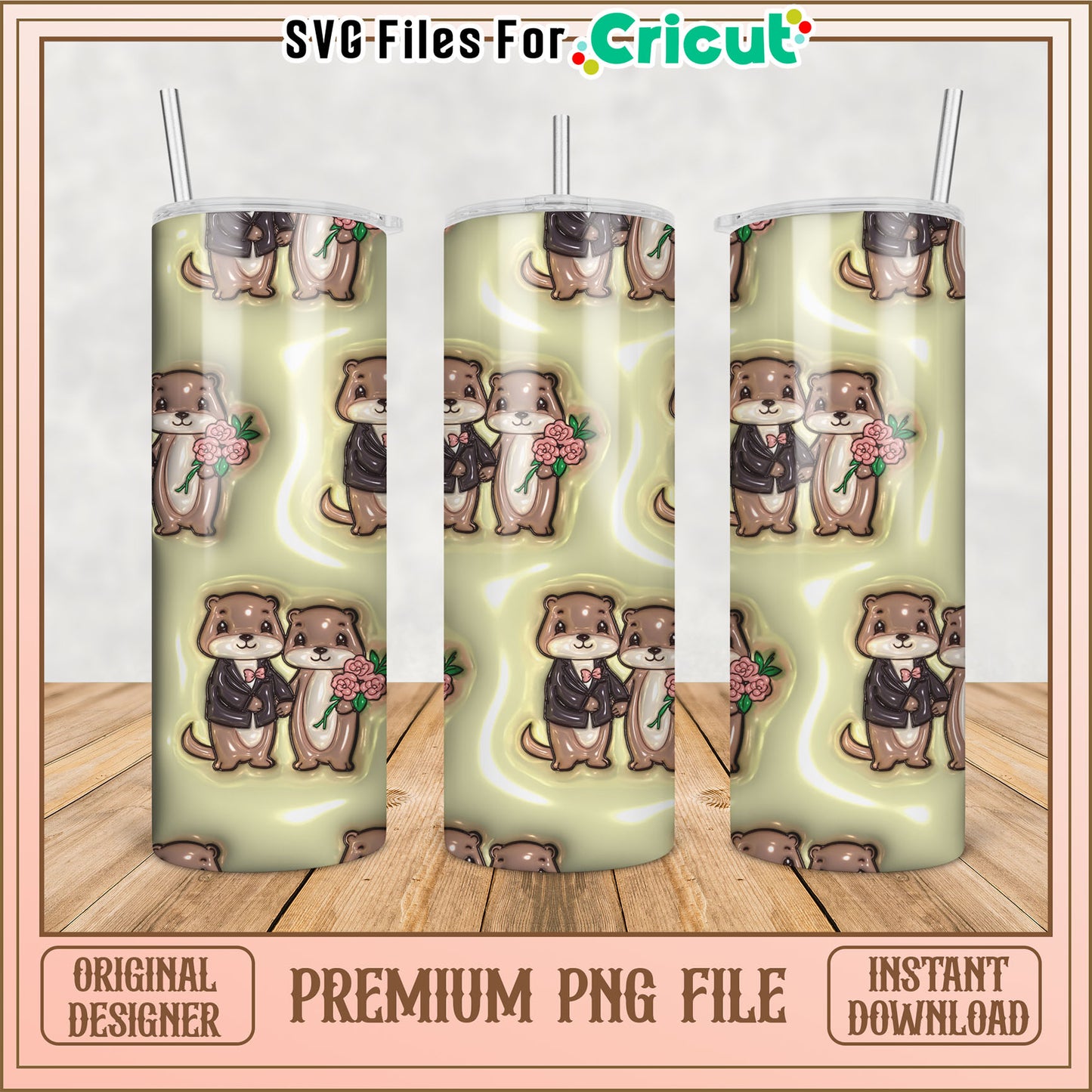 Otter Couple Tumbler PNG Design