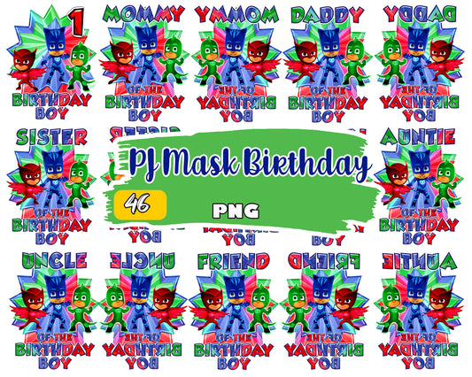 pj masks family of the birthday boy bundle png, pj masks birthday png