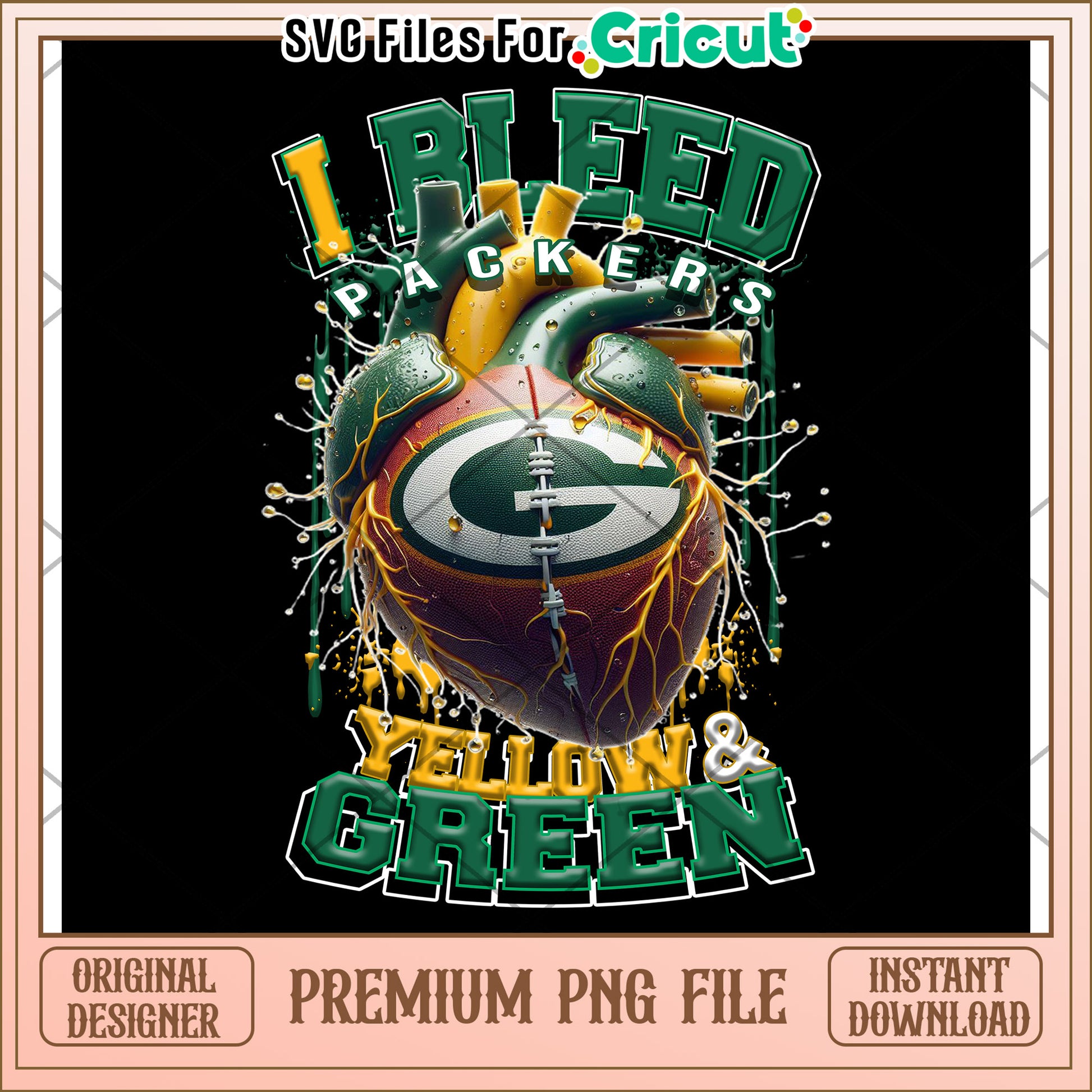 Packers Football Design I Bleed Green and Yellow PNG File