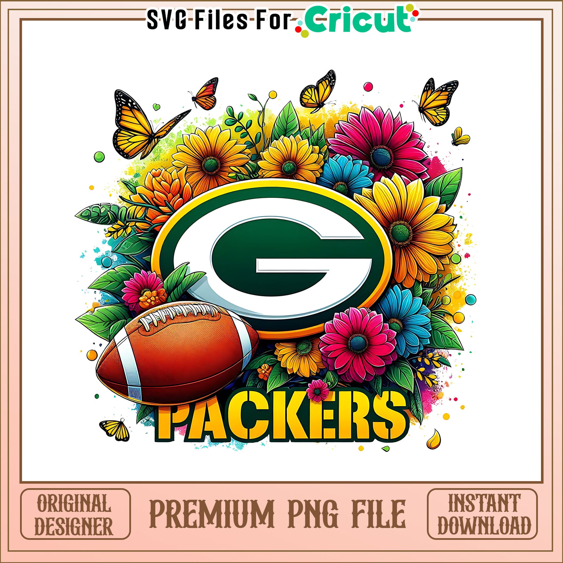 Packers logo vintage flower png, Green Bay Packers png, NFL png
