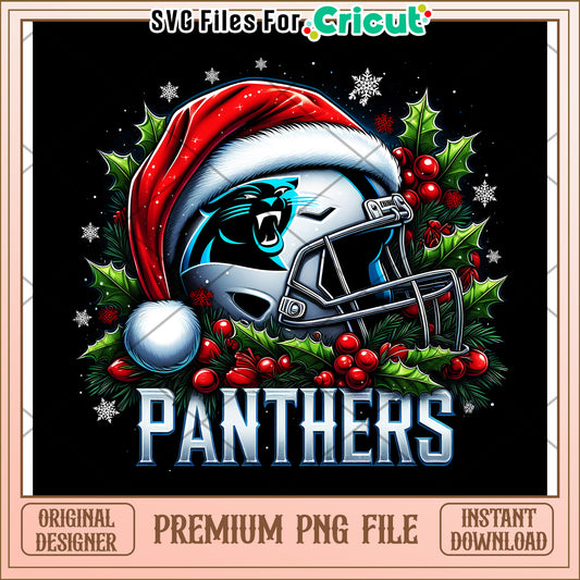 Panthers Football Helmet with Santa Hat, Festive PNG for Cricut