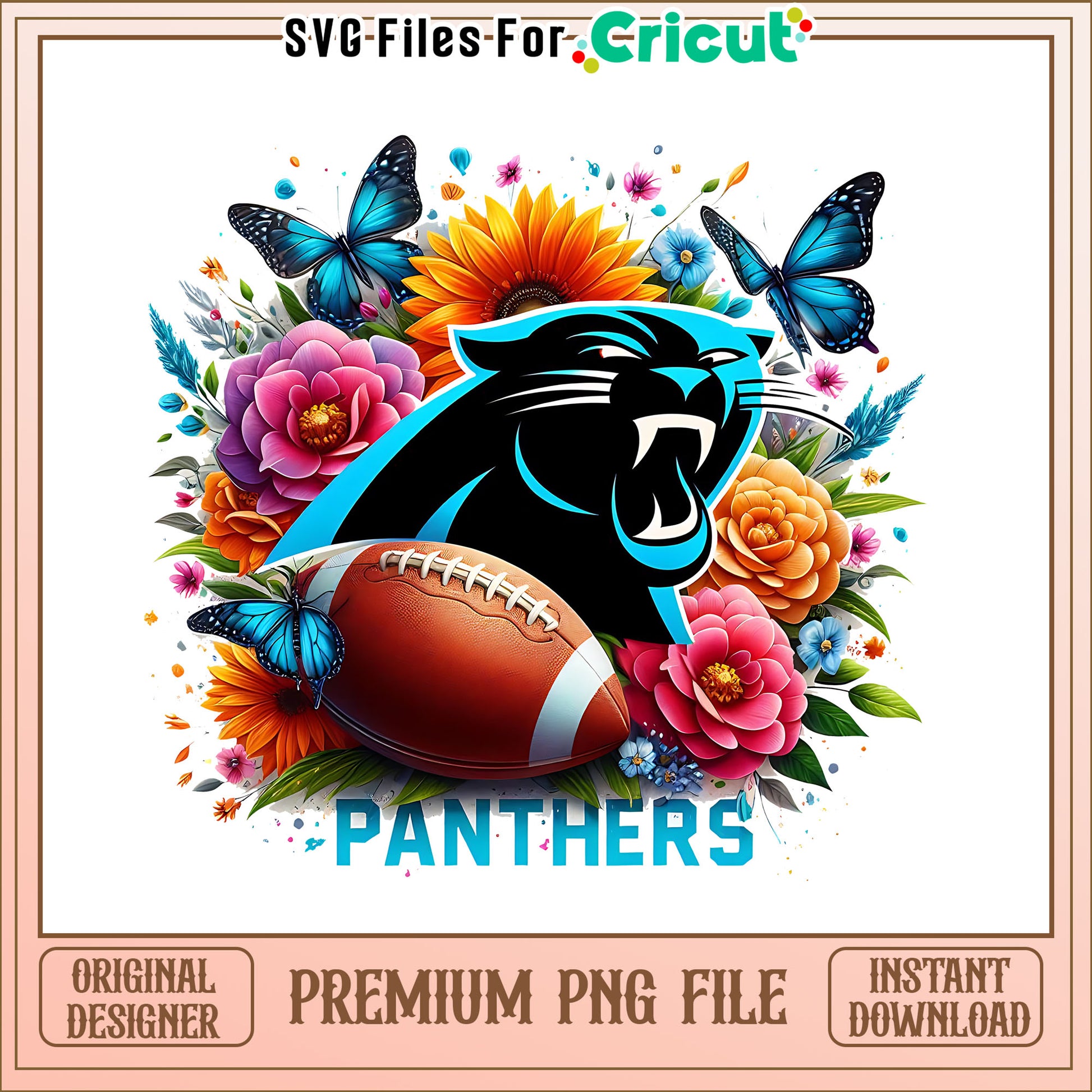 Panthers logo vintage flower png, Carolina Panthers png, NFL png