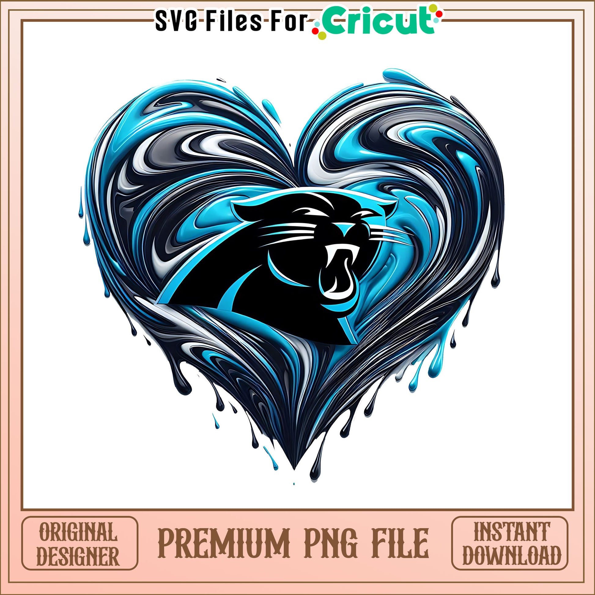Panthers logo vintage heart png, Carolina Panthers png, NFL png