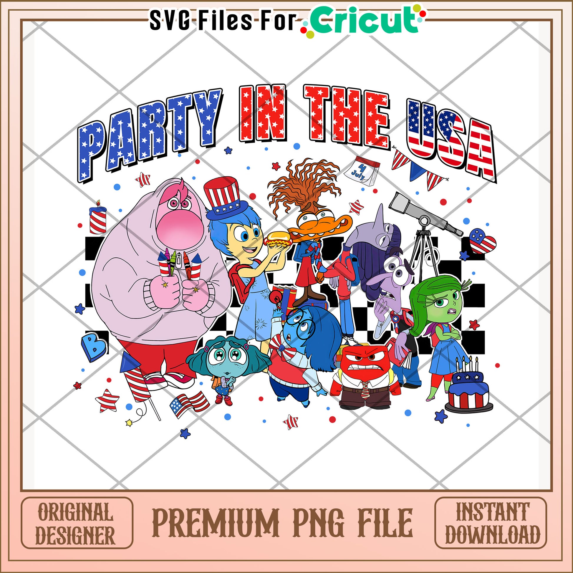 Party in the usa inside out characters png, 4th of july png, freedom america quotes png