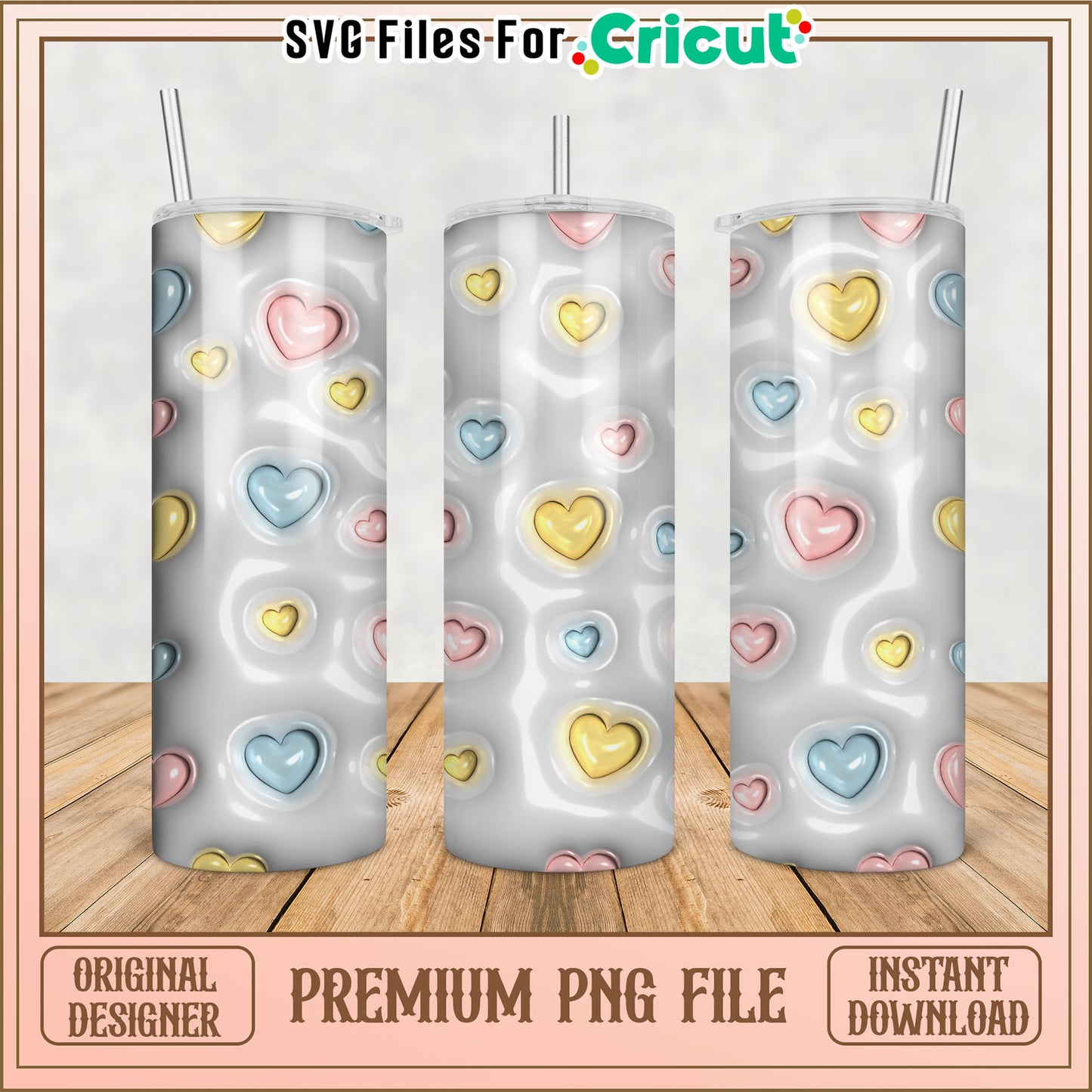 Pastel Hearts Tumbler PNG Design