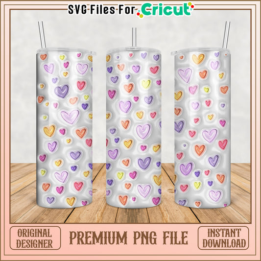 Pastel Hearts Tumbler PNG Design Instant Download