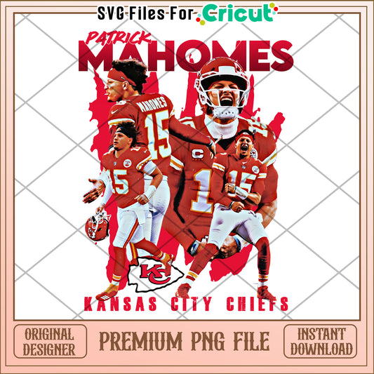 Patrick Mahomes Kansas City Chiefs PNG File, Instant Download Design