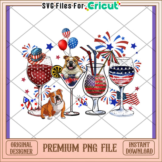 Patriotic Bulldog Wine Glasses PNG