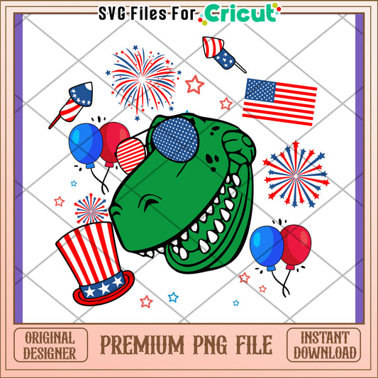 Patriotic Dinosaur PNG Design - 4th of July