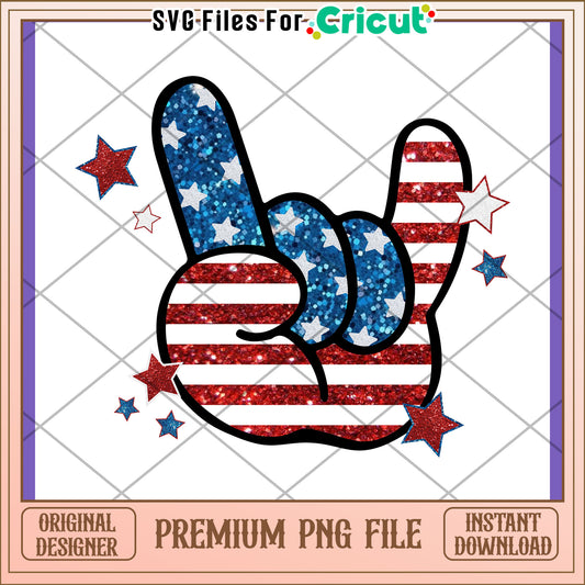 Patriotic Glitter Hand PNG Design