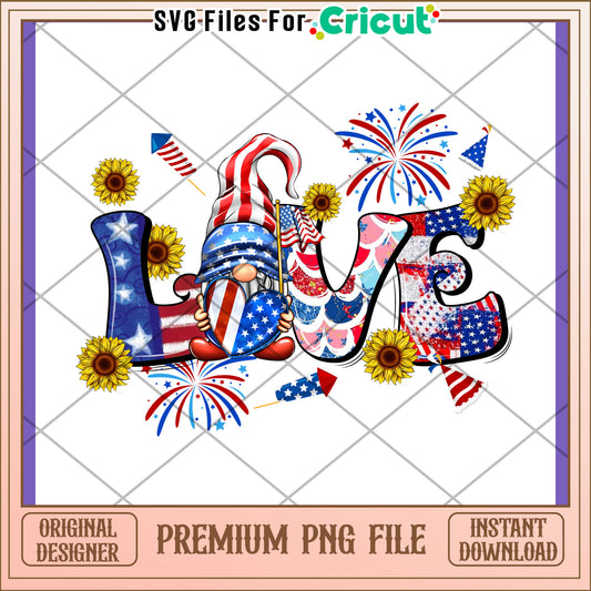 Patriotic Gnome Love PNG Design