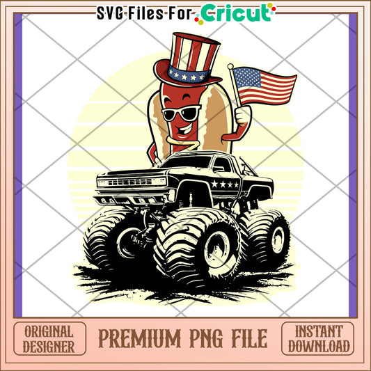 Patriotic Hot Dog Monster Truck PNG