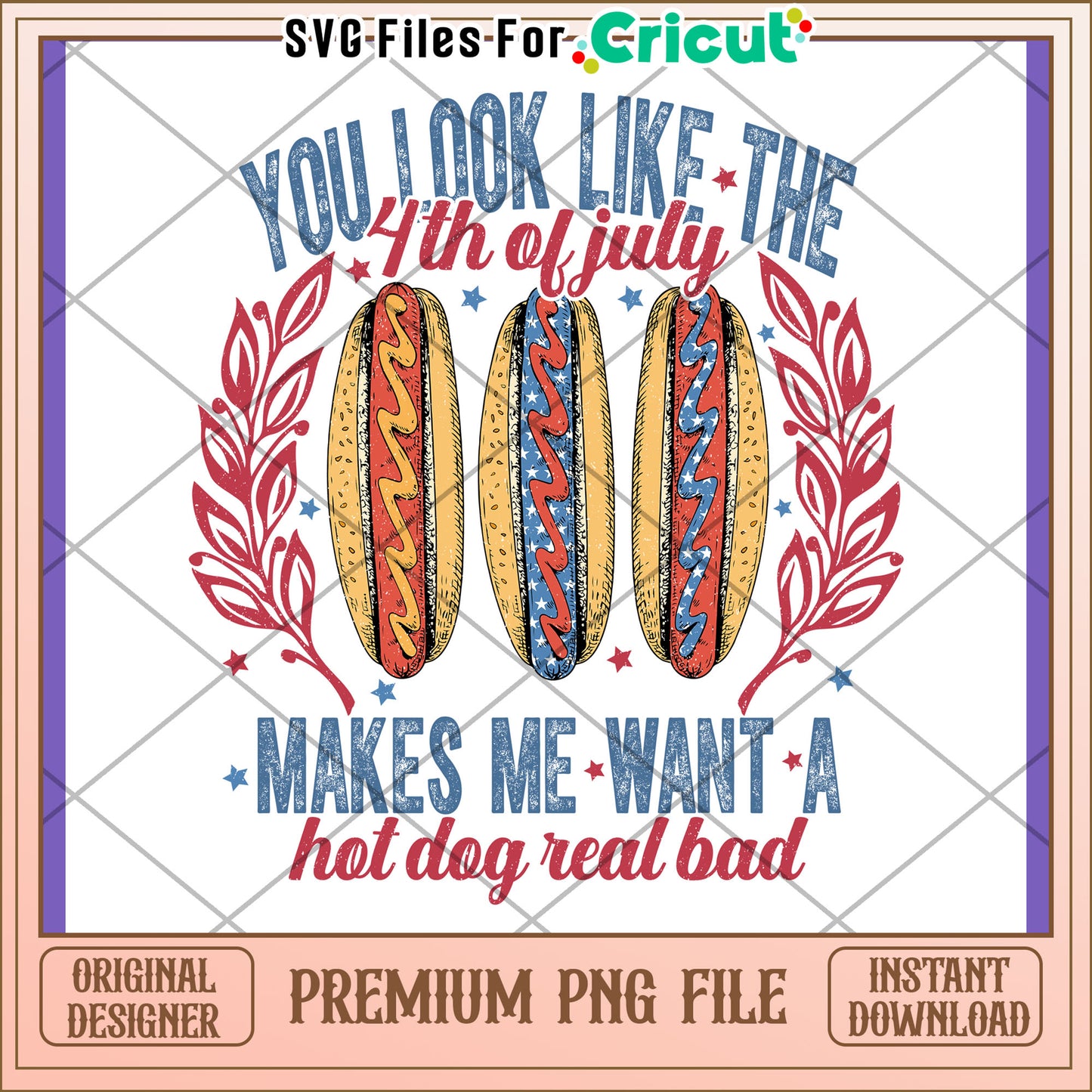 Patriotic Hot Dog PNG Design 4th July