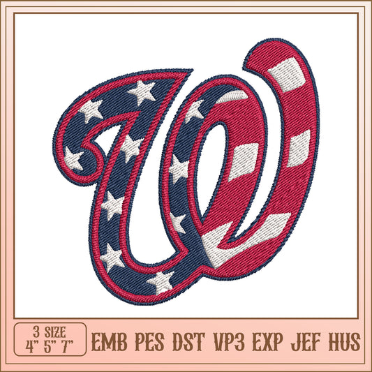 Patriotic Letter W Embroidery Design
