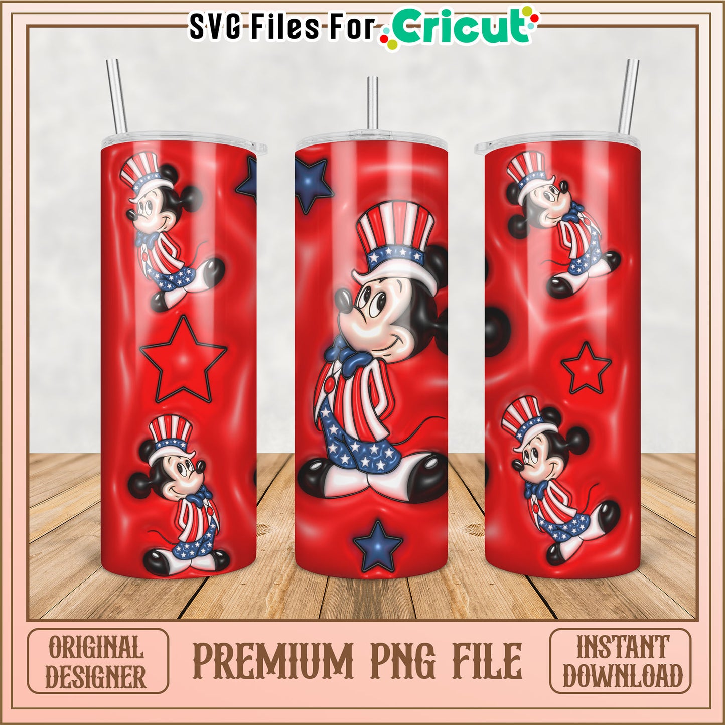 Patriotic Mickey Mouse PNG Tumbler Design