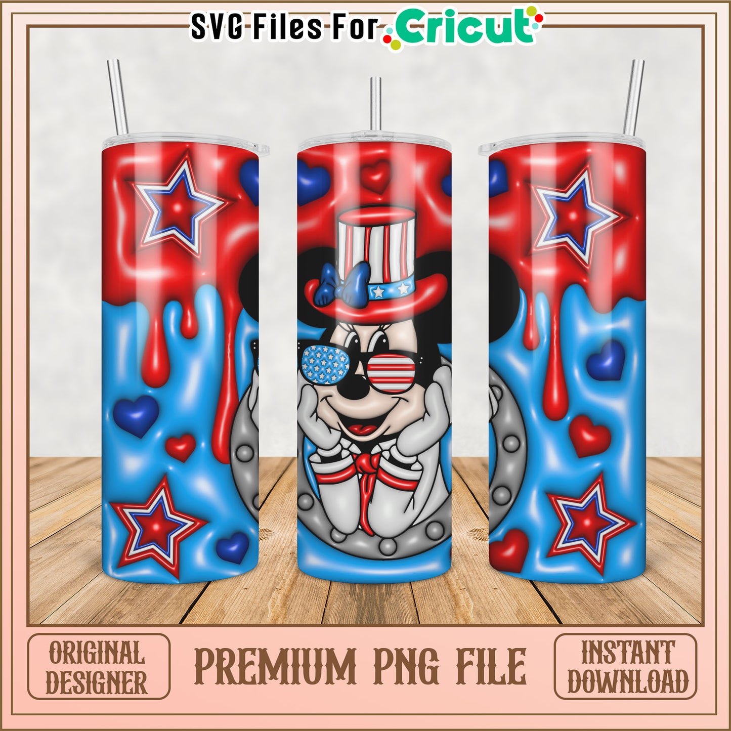 Patriotic Minnie Mouse Tumbler PNG