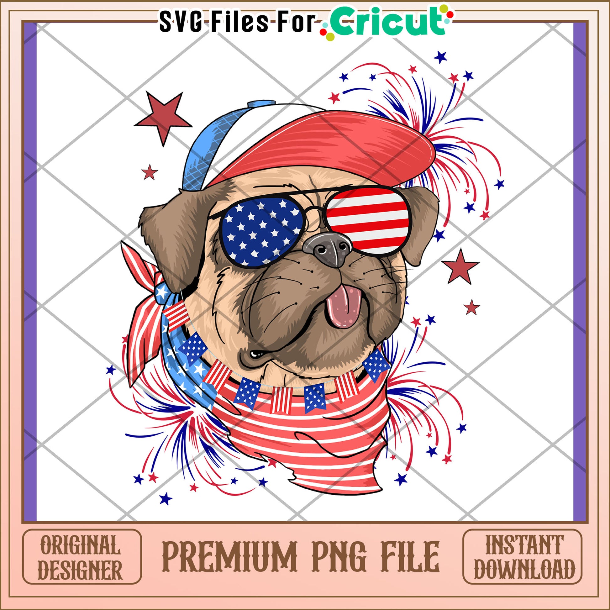 Patriotic Pug PNG 4th of July Dog Design
