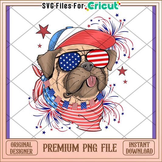 Patriotic Pug PNG 4th of July Dog Design
