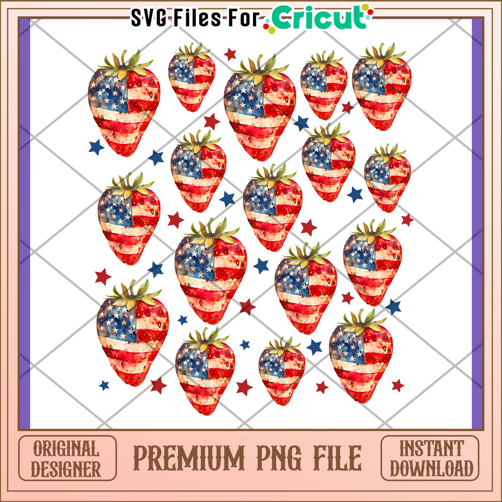 Patriotic Strawberries PNG 4th of July Design